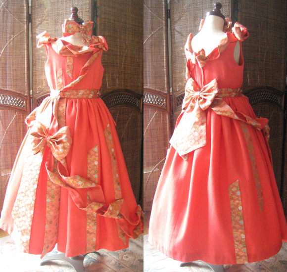 子供用発表会ドレス レッド 着物ドレス ロングドレス