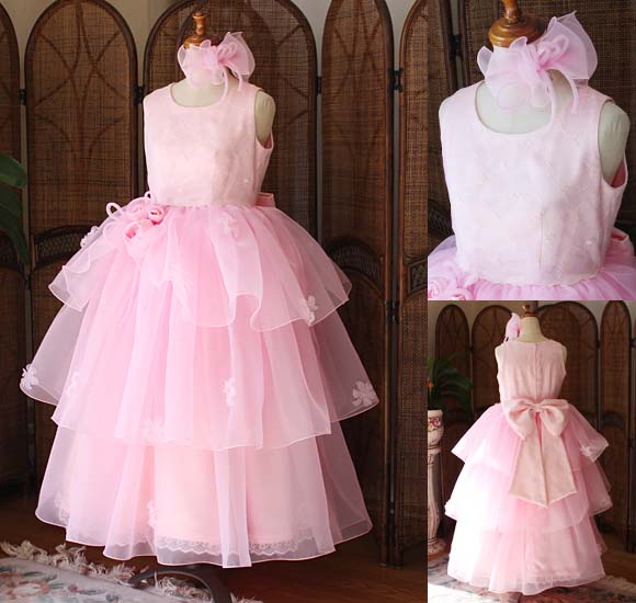 子供用発表会ドレス ピンク コサージュ ヘッドドレス