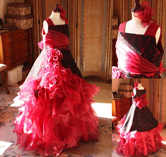 子供用ドレス ピアノの発表会ドレス コンクールドレス レッドとブラック