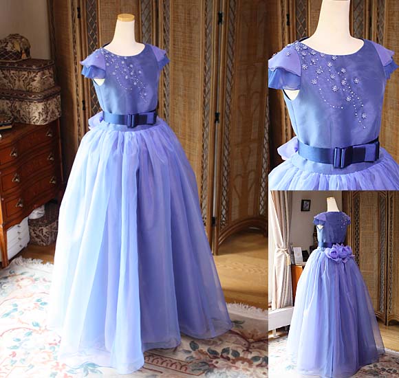ブルー＆パープルカラーのボリュームベルラインのジュニアドレス