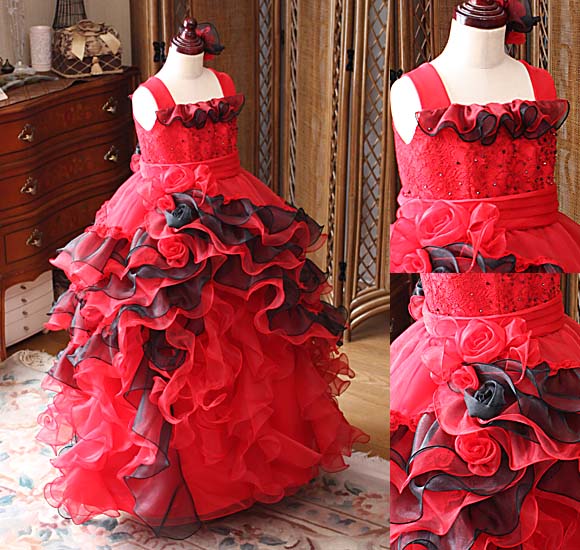 ピアノの発表会ドレス レッド オーダーメイド