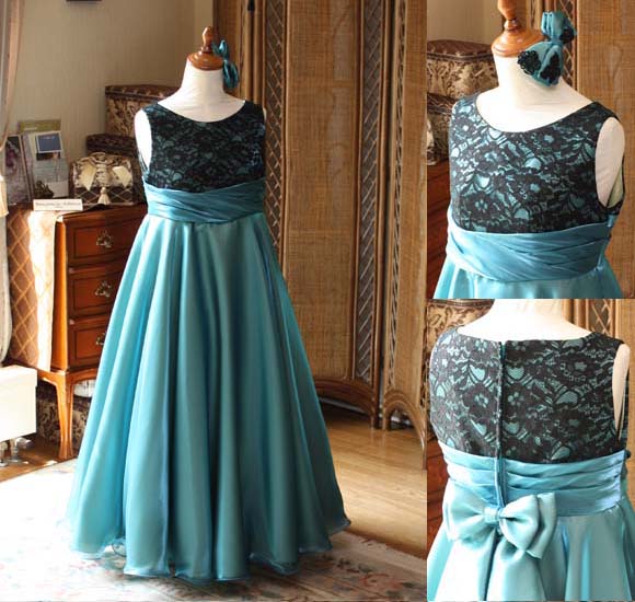 バイオリンのコンクールドレス グリーン ポイントのリボン