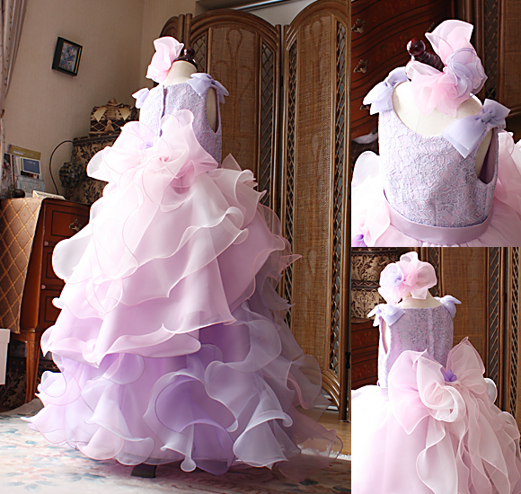 ベルラインスカートとフリルデザイン ティアードスカート 両肩のリボンとヘッドドレス