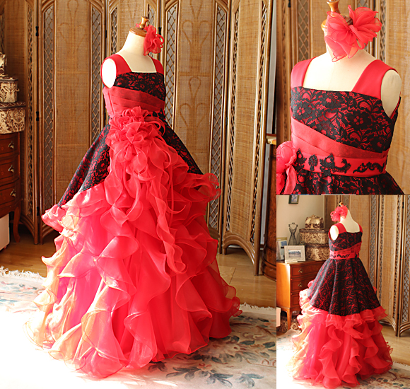 ピアノのコンチェルトドレス レッドとブラックレース 三重県 オーダーメイドドレス