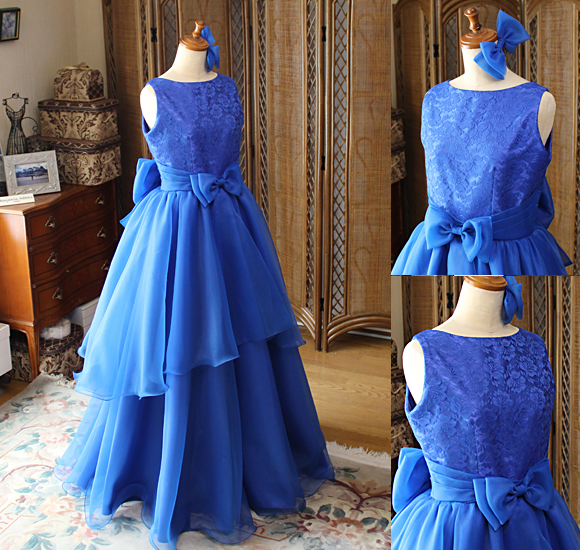 ピアノのコンクールドレス ボリュームベルライン ブルー 福岡県 オーダーメイド