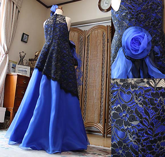 スカートデザイン 胸元のビーディング コサージュ