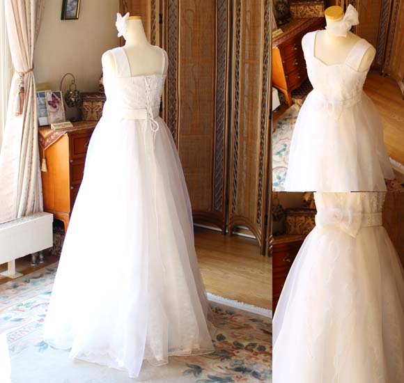 シルクオーガンジーとレース素材 ハイウェストドレス