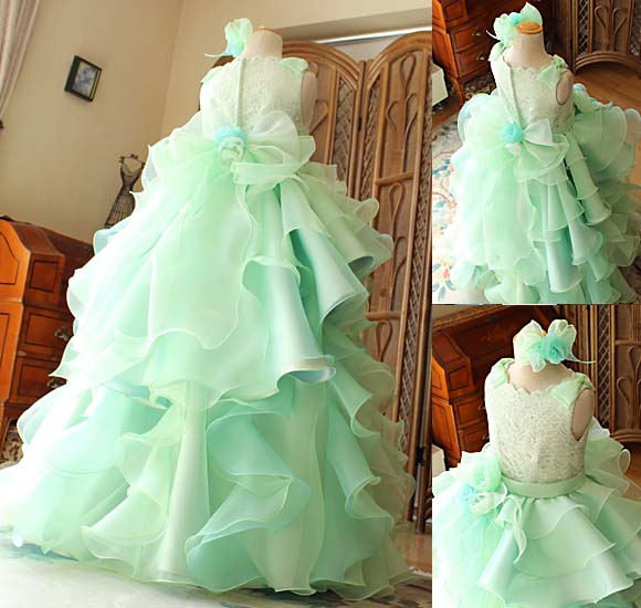 オーバースカートデザイン ミックスエメラルドグリーン