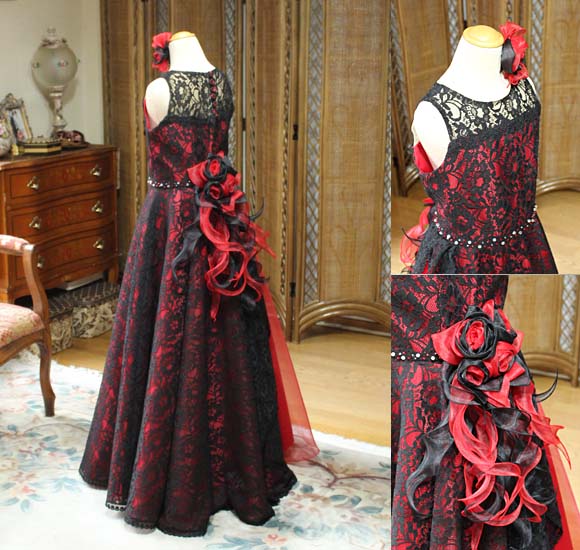 Aライン レースの装飾 バラのコサージュ