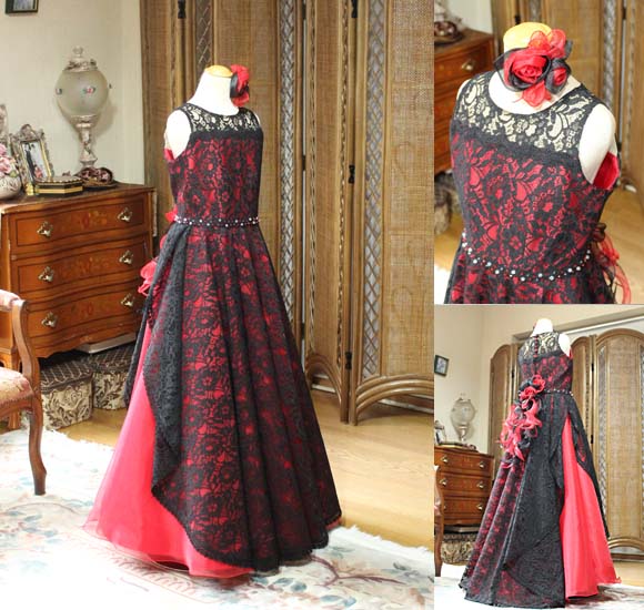 ヴァイオリンのコンクールドレス レッド ブラックレース 東京都