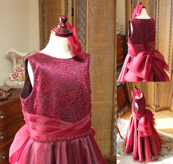 ラウンドネック レース ウエストデザイン