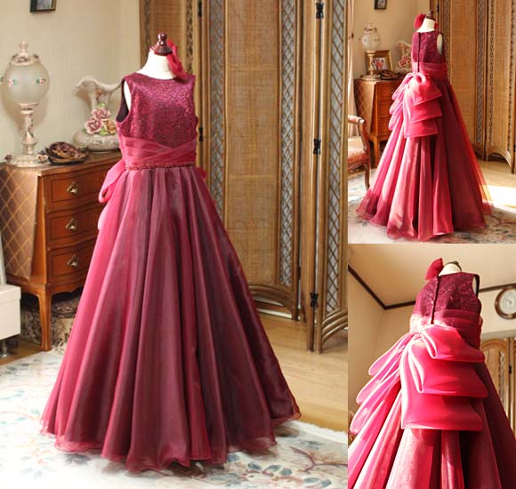 ヴァイリン演奏者ドレス ワインレッド