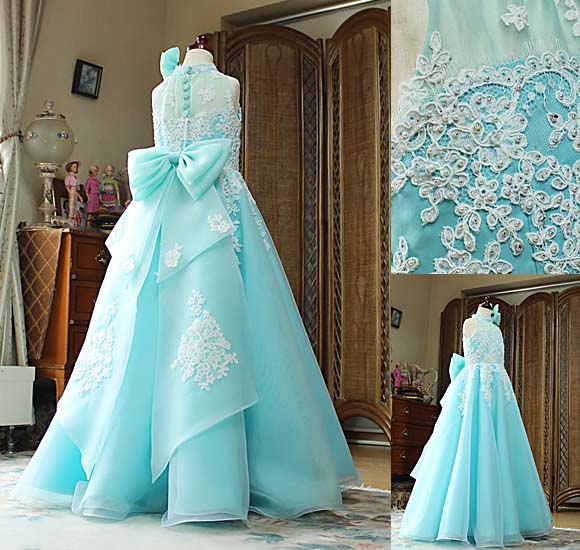 コンクールドレス ライトブルー リボン