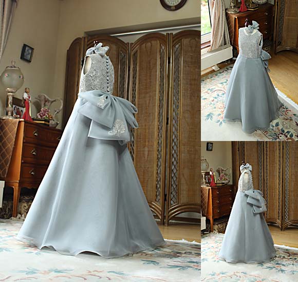 ピアノのコンクールドレス ライトグレー