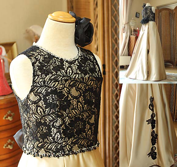 ラウンドネック ブラックレース ビーディング