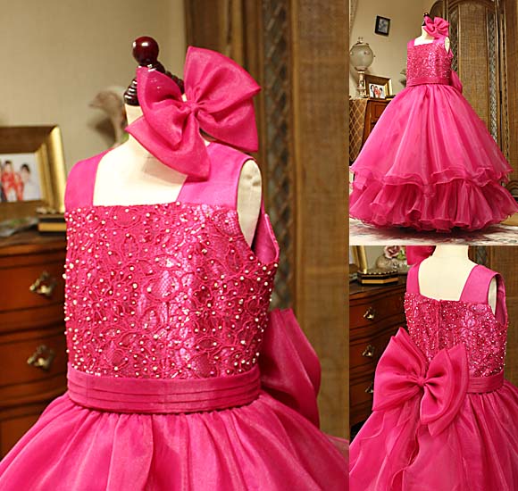 スクエアネック ビジュードレス ピンク