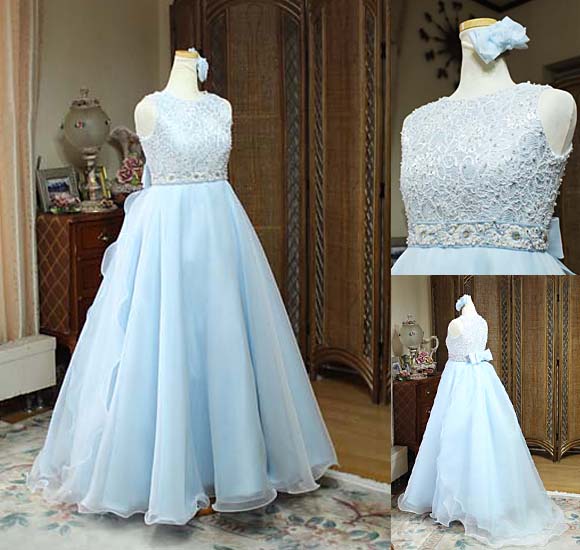 入賞者 受賞者 コンサートドレス ライトブルー ロングドレス オーダーメイド