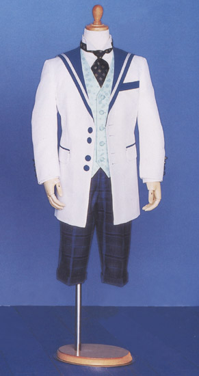 子供用セーラージャケット ホワイト、ブルー、ネイビーチェック柄のフォーマル衣装 レンタル