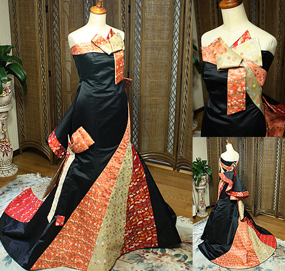 着物のカクテルドレス ブラックのお色直しドレス オーダーメイド 北海道札幌市の花嫁ドレス