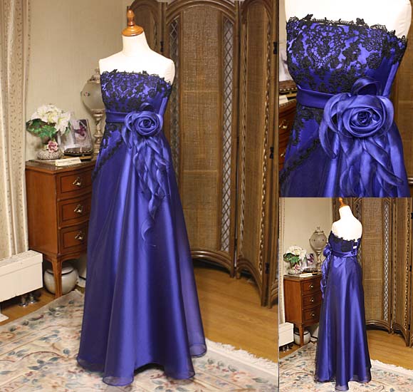 エンパイアラインのイブニングドレス ブラック＆ネイビー オーダーメイドドレス