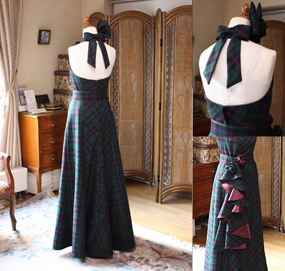 チェック柄 マーメイドライン バックスタイル リボンをデザイン