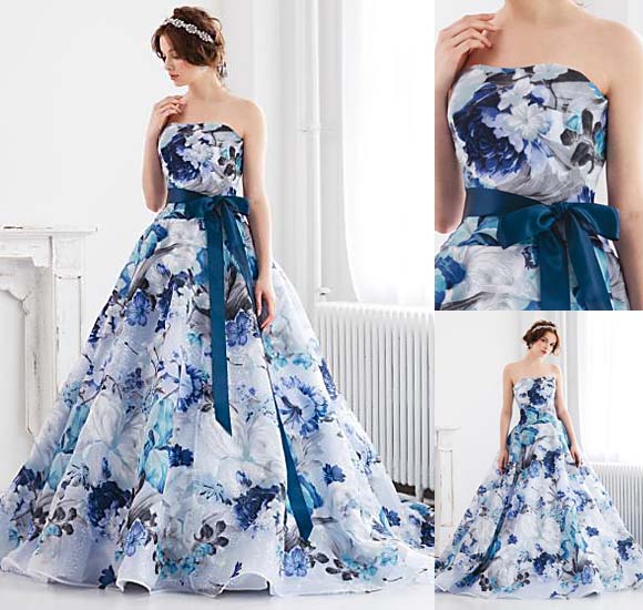 ドレス 花柄 ブルー-