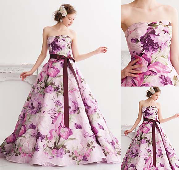 カクテルドレス パープル プリント柄