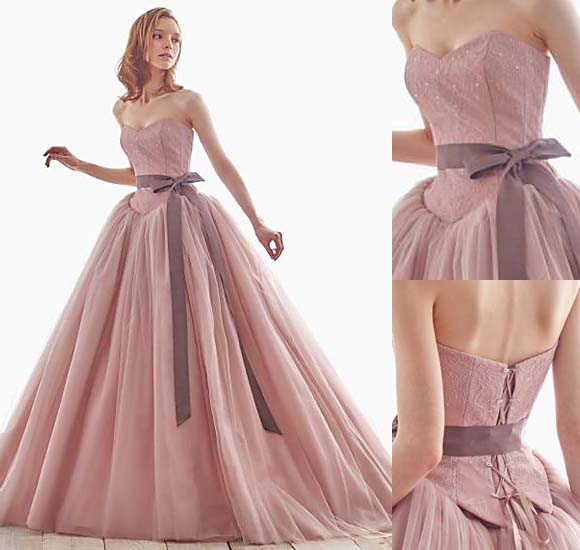 大人の可愛いスモーキーなピンクのカクテルドレス！美しいチュール素材 
