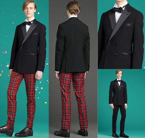 タキシード ブラックとレッドチェック柄