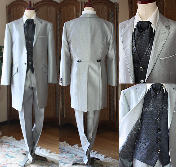 ロングタキシード クリスタルサックスブルー グレー レンタル セミオーダー販売