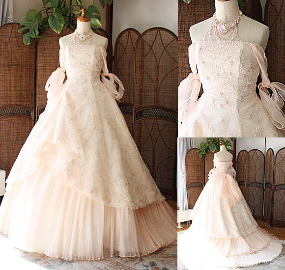 サーモンピンクカラー プリンセスライン カクテルドレス 札幌