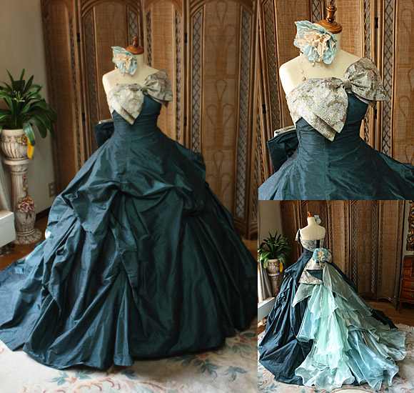 和装カクテルドレス グリーン プリンセスライン